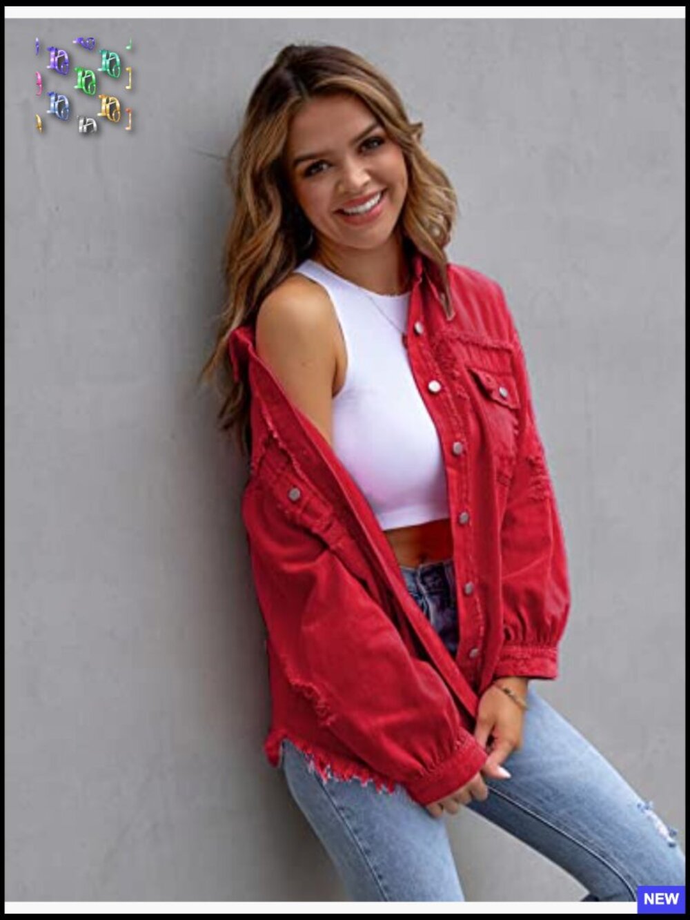 Oversized Ripped Denim Jacket Frayed Hem Button Front Boyfriend Shacket - Picture 3 of 4